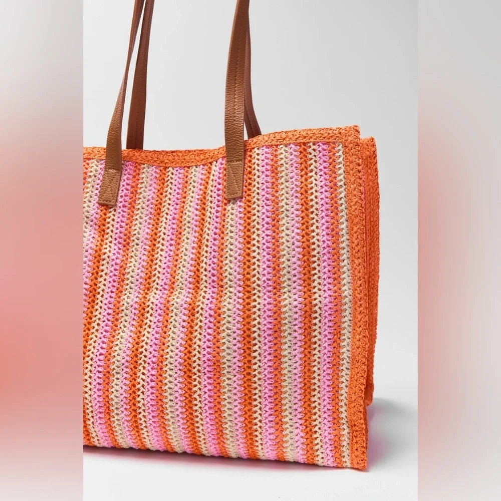 Shiraleah Maya Orange Woven Tote – NWT | Raffia Beach Pool Bag - Picture 3 of 7